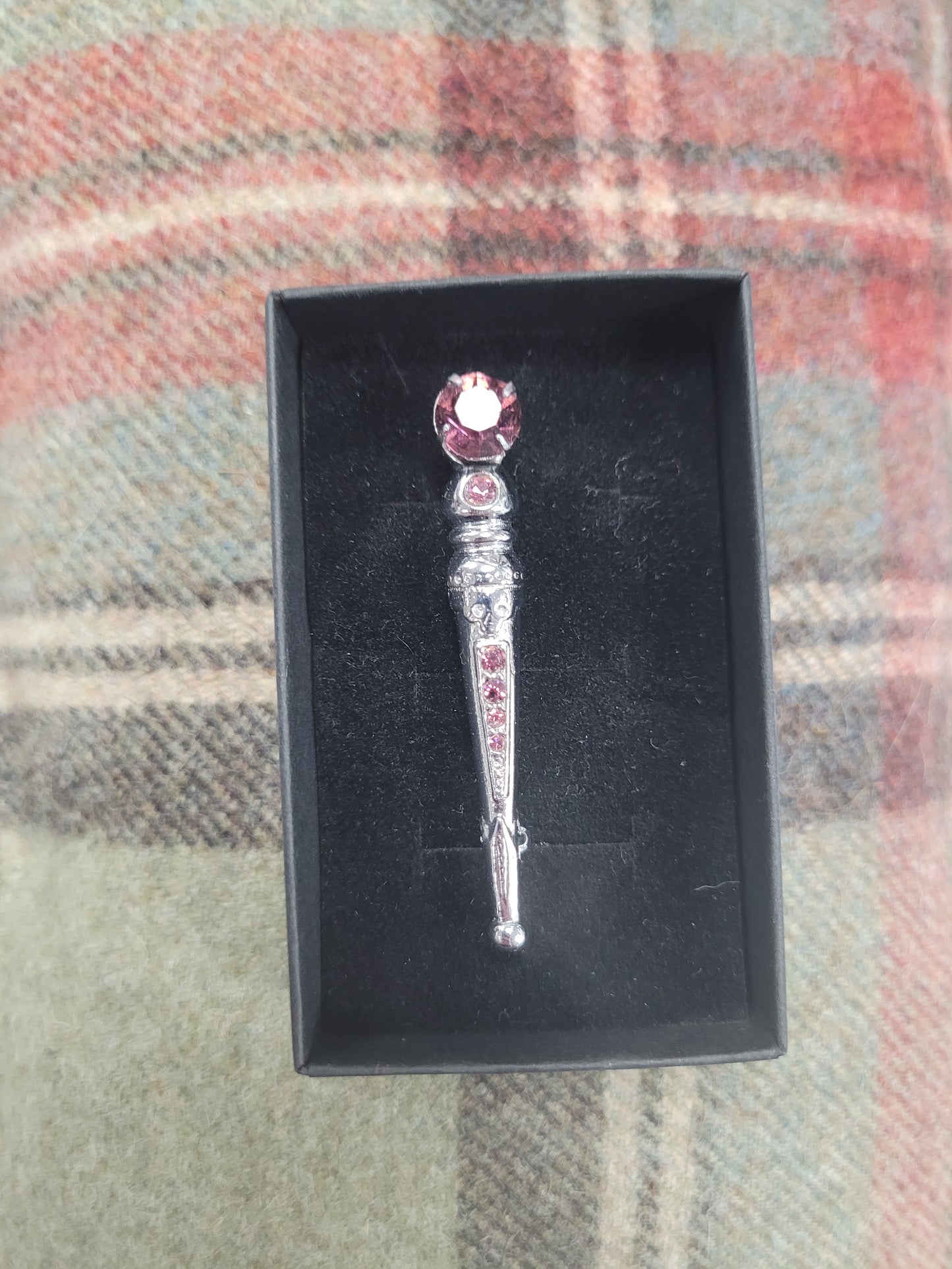 Purple and silver pin