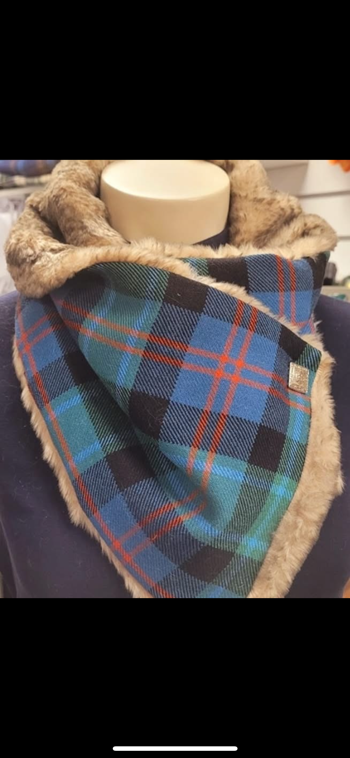 Faux fur lined tartan snug scarf