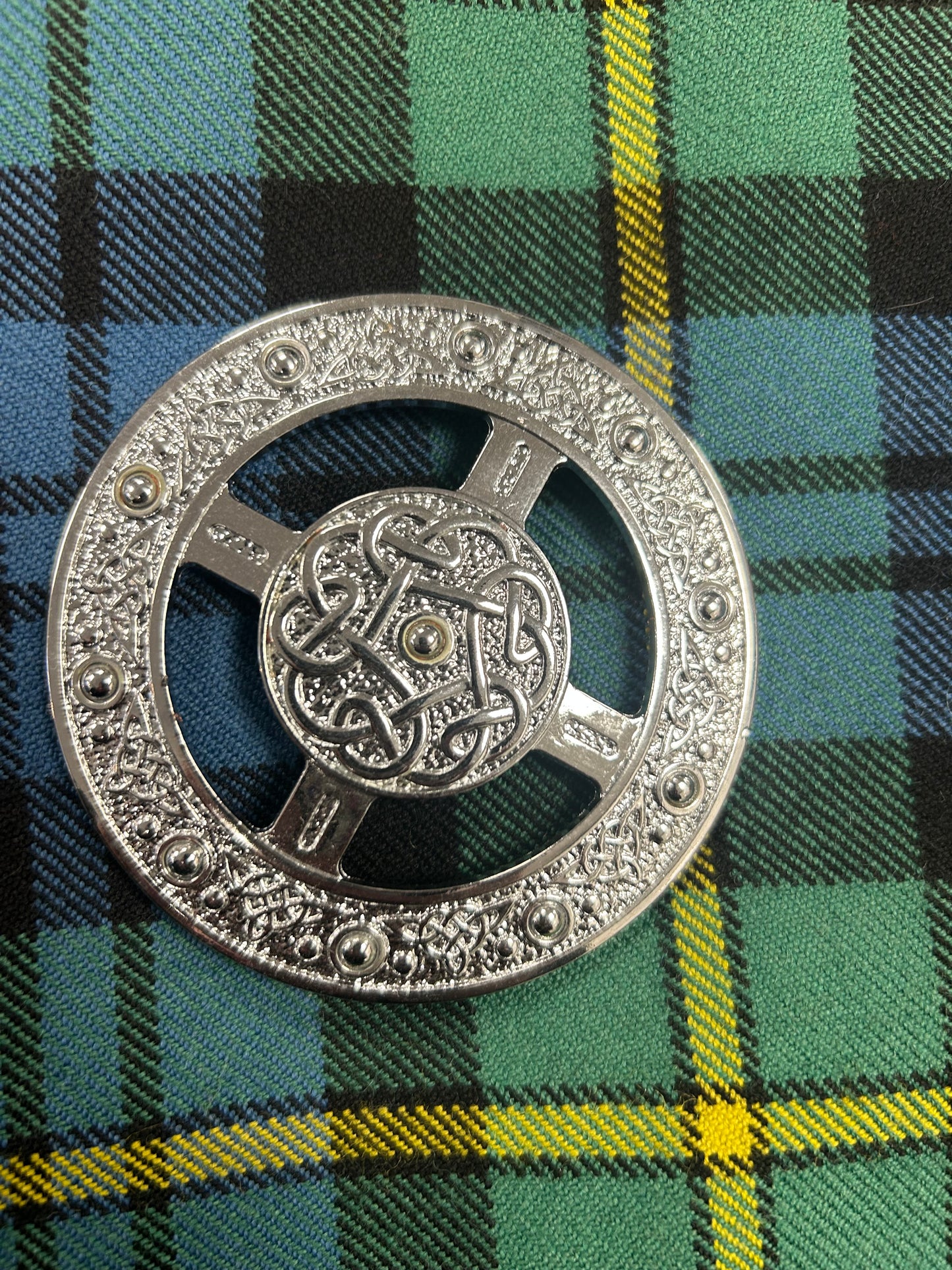 Chrome Plaid Brooch